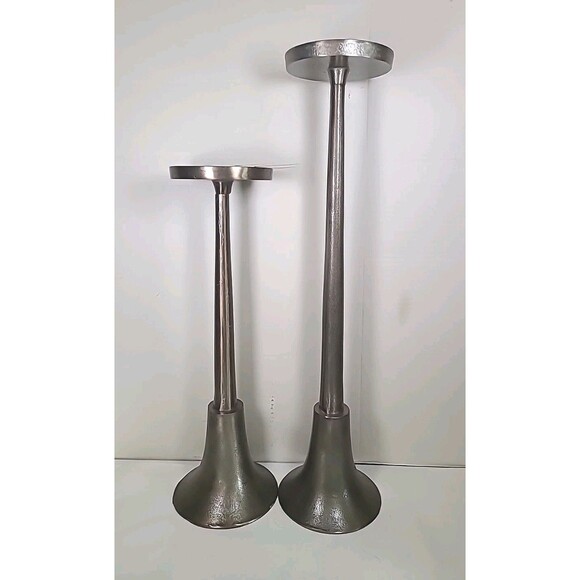 Large Set Of 2 Metal Pedestal Candlesticks 21"and 16 1/2" - Picture 1 of 7